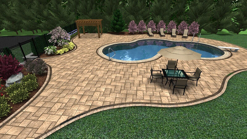 3d rendition of inground pool and patio